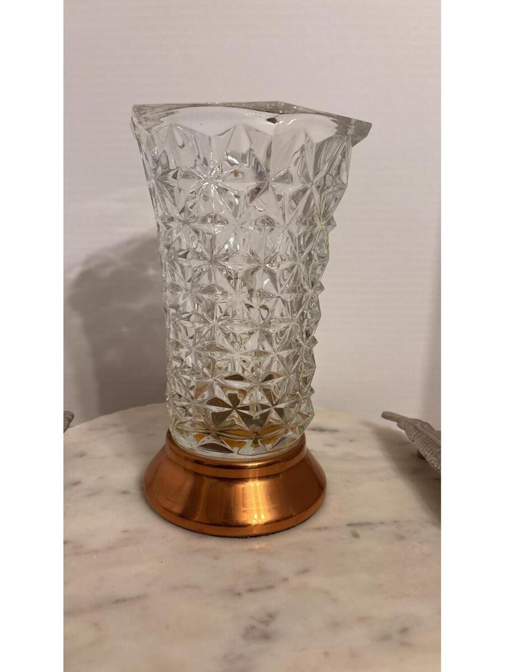 Vintage Crystal Vase with Copper Craft Guild Diamond Cut Glass - Picture 2 of 6